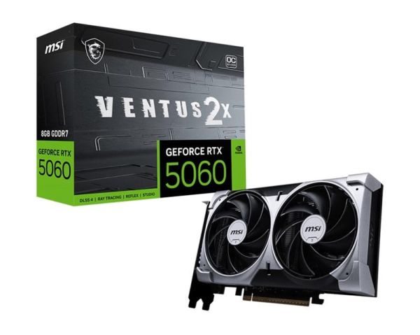 MSI GeForce RTX 5060 8G VENTUS 2X OC, GDDR7 8GB, PCI-E 5.0, 128 bit, 8-pin x 1, HDMI 2.1b x 1, Display Port 2.1b x 3