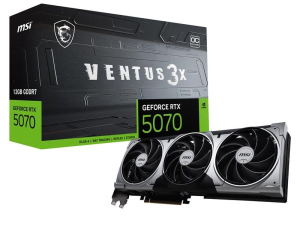MSI GeForce RTX 5070 12G VENTUS 3X OC, 12GB GDDR7, 2542 Mhz, PCI-E 5.0, 192 bit, 16-pin x 1, HDMI 2.1b x 1, Display Port 2.1b x 3