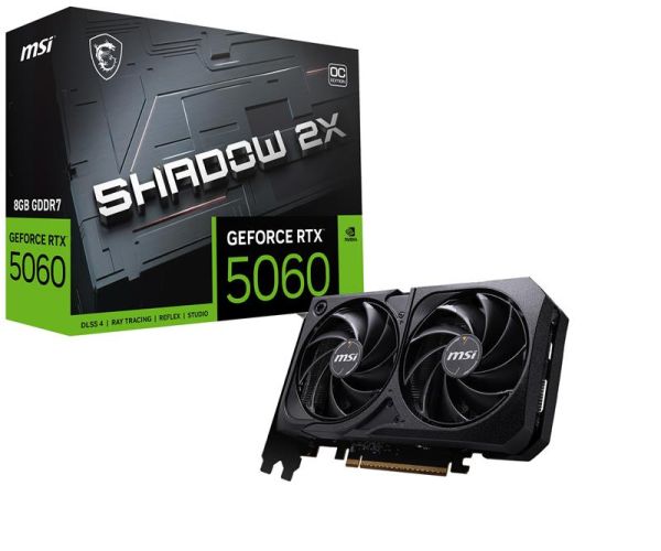 MSI GeForce RTX 5060 8G SHADOW 2X OC, GDDR7 8GB, PCI-E 5.0, 128 bit, 8-pin x 1, HDMI 2.1b x1, Display Port 2.1b x 3