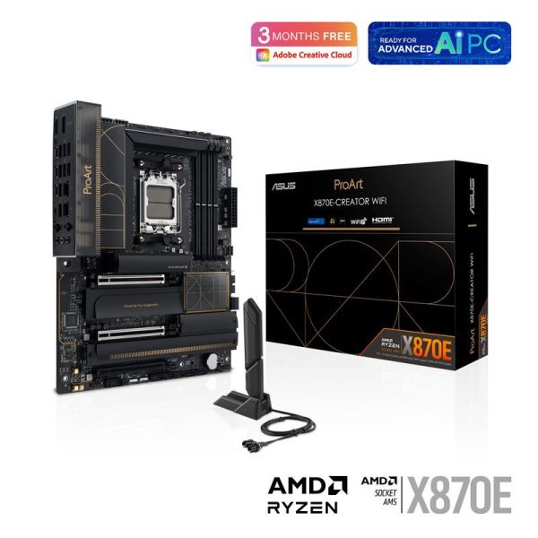 ASUS ProArt X870E-CREATOR WIFI AMD AM5 X870E ATX Motherboard PCIe 5.0 x16 slots with full support for next-gen GPUs