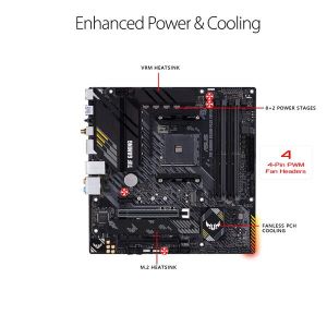 ASUS TUF GAMING B550M-PLUS (WI-FI) AMD B550 (Ryzen AM4) micro ATX gaming motherboard with PCIe 4.0  dual M.2  10 DrMOS power stages  Intel® WiFi 6  2.5 Gb Ethernet  HDMI  DisplayPort  SATA 6 Gbps  USB 3.2 Gen 2 Type-A and Type-C  and Aura Sync RGB lightin