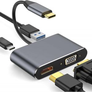 (4K, 4in1), USB 3.1 Type C to HDMI 4K+VGA+USB+Type C 4 in 1 Adapter