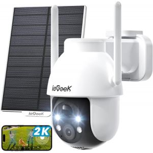 ieGeek Security Cameras (Model: ZY-C2) Wireless Outdoor-Solar & Battery Powered Camera System for Home Exterieur Surveillance, 360°PTZ WiFi Cam with 2K Color Night Vision, Smart Siren, Motion Sensor, Work with Alexa