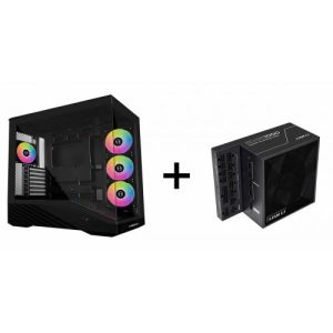 Lian-Li V100 TG 4x 120mm ARGB PWM Fan ATX Case (Black) + Lian-Li EG1000 1000W 80+Platinum Full-Modular PCIe5.1 ATX3.1 Power Supply (Black)