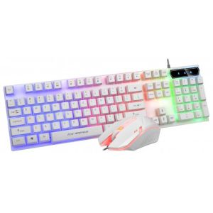 BT300 Backlit USB Gaming Keyboard and Mouse Combo, White, New
