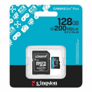 Kingston MicroSD Card 128GB 200 MB/s Canvas Go!Plus C10/UHS-I (U3) V30