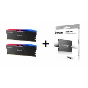 Lexar ARES RGB(Black)DDR5 32GB 6000MHz CL30 (16GBx2) UDIMM Desktop Memory + Lexar NS100 512GB 2.5'' SATA III SSD (LNS100-512RB)