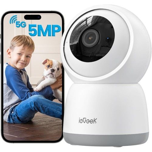ieGeek 5MP Indoor Security Camera (Model: C1Pro), 5G&2.4G WiFi Baby Monitor Pet Cameras Surveillance Interieur for Home System, Video Cam with Phone App, Smart Motion Sensor, Auto Tracking,360°PTZ,Work w/Alexa