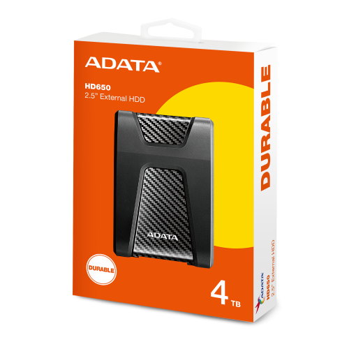 ADATA DashDrive Durable HD650 4TB 2.5" Anti-Shock External Hard Drive - Black