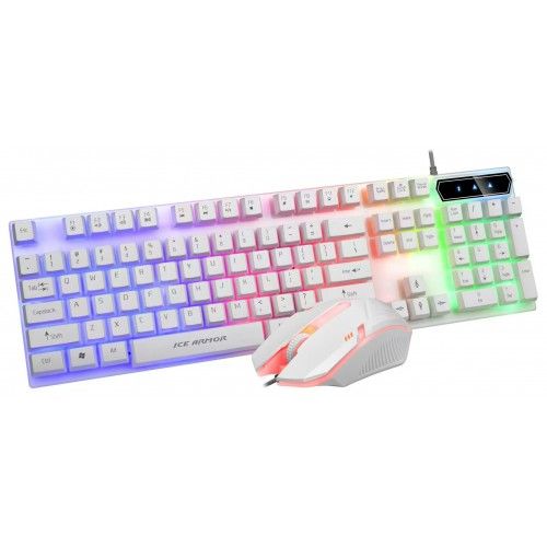 BT300 Backlit USB Gaming Keyboard and Mouse Combo, White, New