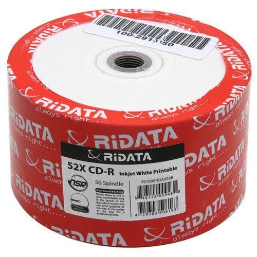 Ridata 700MB 52X CD-R Inkjet White Hub Printable 50/pack Spindle