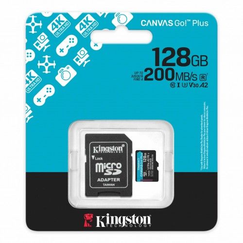 Kingston MicroSD Card 128GB 200 MB/s Canvas Go!Plus C10/UHS-I (U3) V30