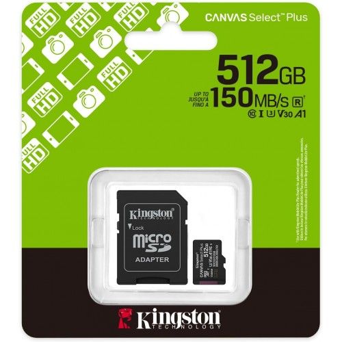 Kingston MicroSD SDCS3/512GB Class10 150MB/s Read, UHS-I