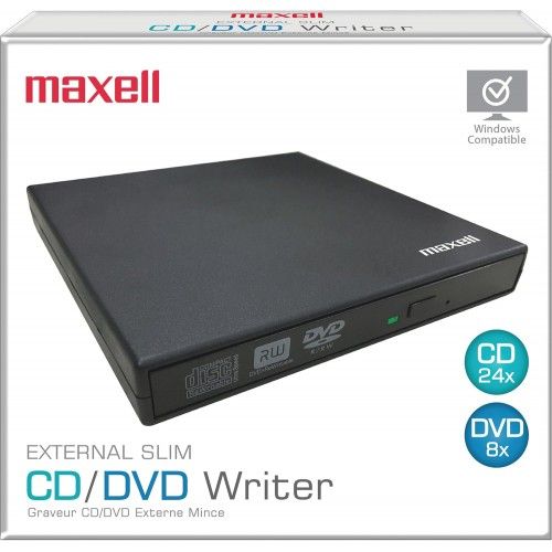 (USB2.0) Maxell 199695 External Slim 8X DVD Writer, New